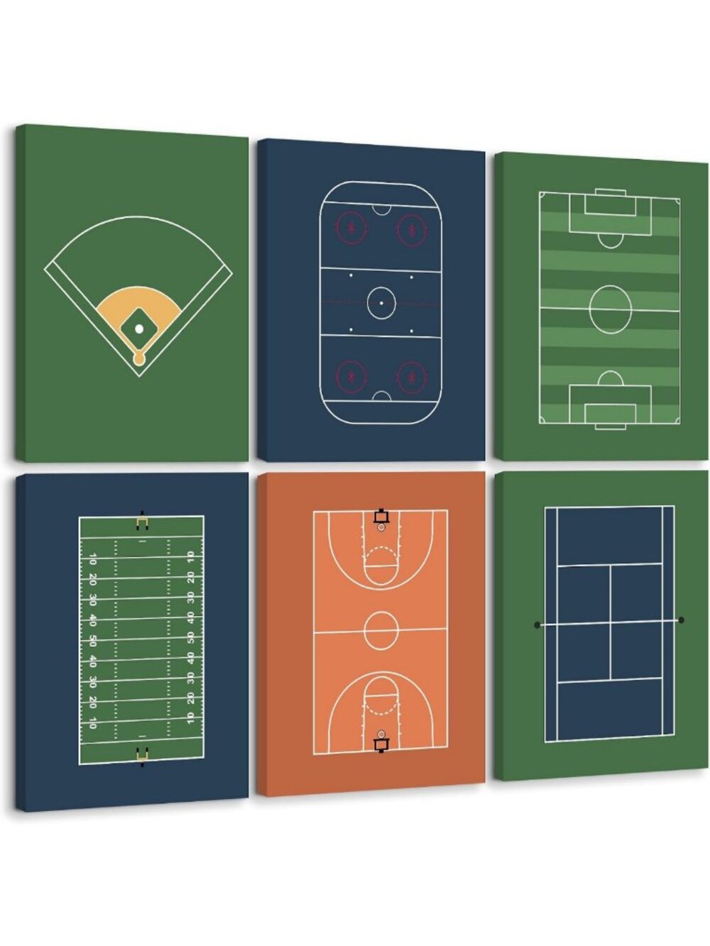 Vintage Sports Wall Art Decor for Boys Nursery | Canvas Prints Set of 6, 12x16